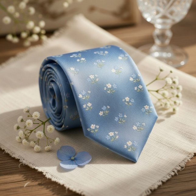 Dusty Blue Micro Floral Wedding Pattern Tie (Creator Uploaded)