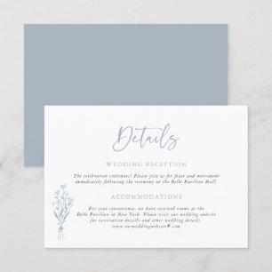 Dusty Blue Minimailist Bouquet Wedding Details Enclosure Card