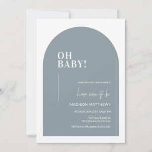 Dusty Blue Minimal Arch Oh Baby Shower Invitation