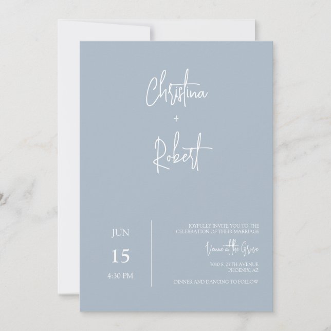 Dusty Blue Minimal Boho Wedding Photo QR Code RSVP Invitation (Front)