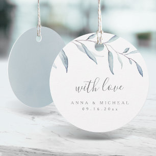 Dusty blue minimal botanical greenery wedding favour tags