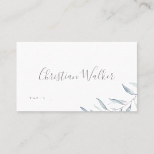 Dusty blue minimal botanical greenery wedding place card