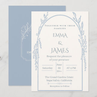 Dusty Blue Minimal Botanical Wedding Invitation