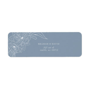 Dusty Blue Minimal Elegant Floral Sketch Wedding