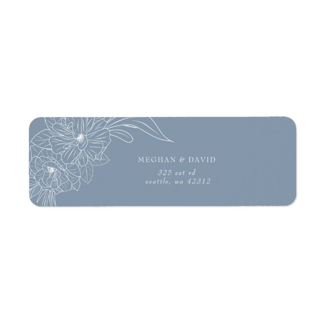 Dusty Blue Minimal Elegant Floral Sketch Wedding (Front)