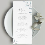 Dusty blue minimal greenery botanical wedding menu<br><div class="desc">Modern chic minimal watercolor botanical foliage greenery design in dusty blue colour,  simple and elegant,  great for modern wedding,  rustic wedding,  and botanical garden wedding. 
See all the matching pieces in collection.</div>