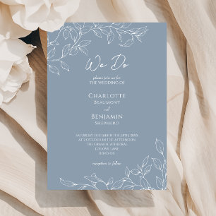 Dusty Blue Minimal Leaf We Do Wedding Invitation
