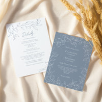 Dusty Blue Minimal Leaf Wedding Details All in One