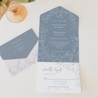 Dusty Blue Minimal Leaf Wedding Entree Choice