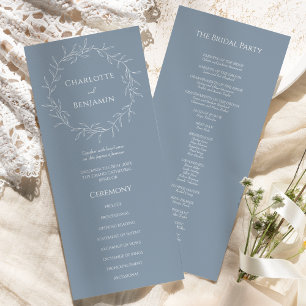 Dusty Blue Minimal Leaf Wedding Flat Program Programme
