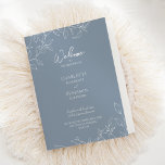 Dusty Blue Minimal Leaf Wedding Folded Program Programme<br><div class="desc">This dusty blue minimal leaf wedding folded program design perfectly embodies a modern romantic aesthetic. Featuring a classic blend of dusty blue background with minimal white leaf patterns gracefully complemented by a simple calligraphy script paired with an understated serif font. The result is a perfectly polished feel for your wedding,...</div>