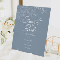 Dusty Blue Minimal Leaf Wedding Guest Book