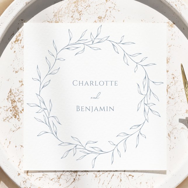 Dusty Blue Minimal Leaf Wedding Napkin (Creator Uploaded)