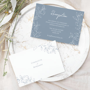 Dusty Blue Minimal Leaf Wedding Reception Enclosure Card