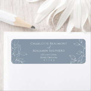 Dusty Blue Minimal Leaf Wedding Return Address