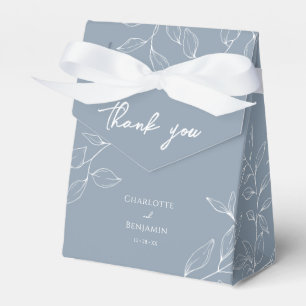 Dusty Blue Minimal Leaf Wedding Thank You Favour Box
