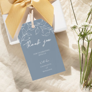 Dusty Blue Minimal Leaf Wedding Thank You Gift Tags