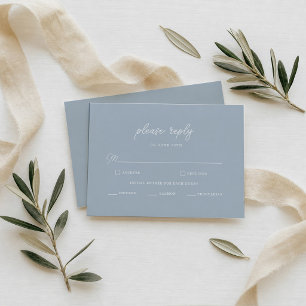 Dusty Blue Minimal Modern Calligraphy Wedding RSVP Enclosure Card