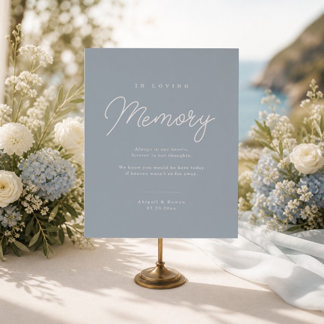 Dusty Blue Minimal Modern Script Wedding Memorial Poster (Creator Uploaded)