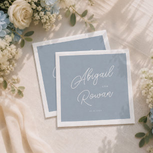 Dusty Blue Minimal Modern Script Wedding Napkins