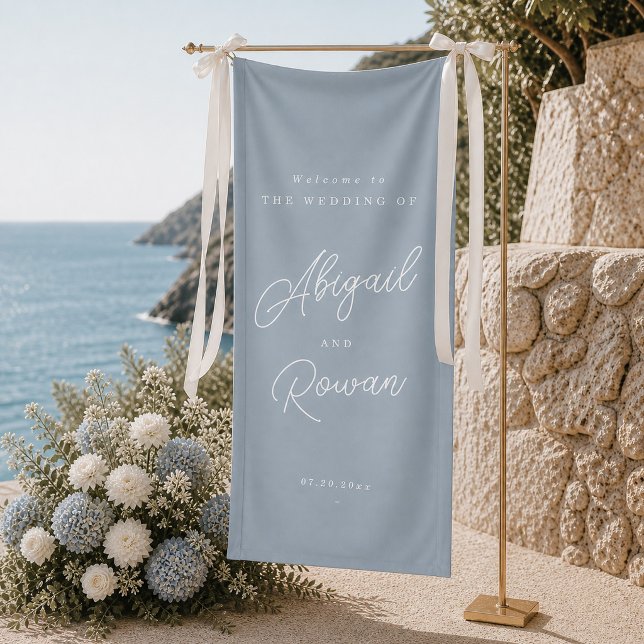 Dusty Blue Minimal Modern Script Wedding Welcome Banner (Creator Uploaded)