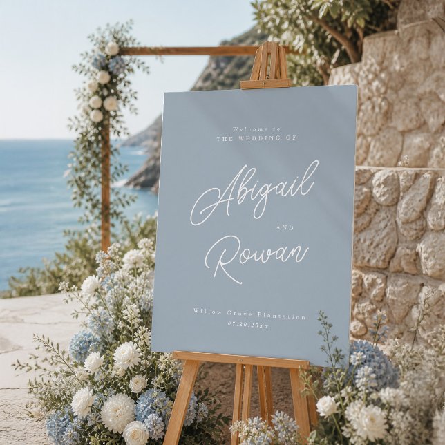 Dusty Blue Minimal Modern Script Wedding Welcome Poster (Creator Uploaded)