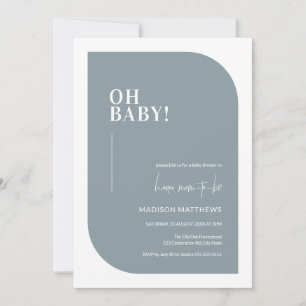 Dusty Blue Minimal Oh Baby Shower Invitation