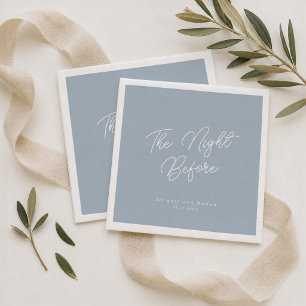Dusty Blue Minimal Script Rehearsal Dinner Napkins