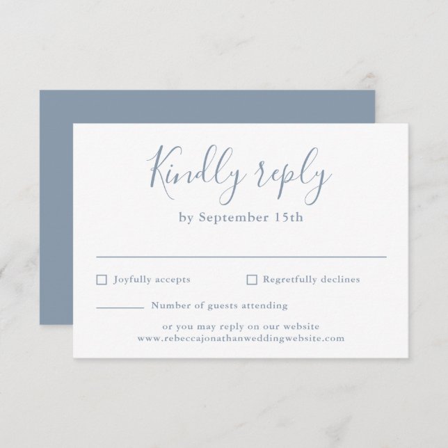Dusty Blue Minimal Script Wedding RSVP Card (Front/Back)