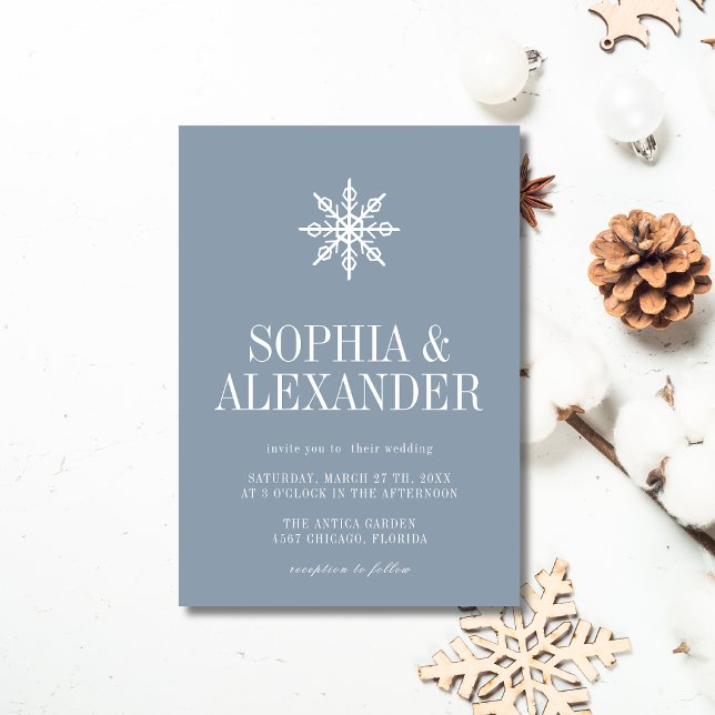 Dusty Blue Minimal Simple Winter Snowflake Wedding Invitation (Creator Uploaded)