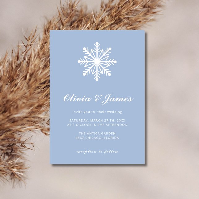 Dusty Blue Minimal Snowflake Calligraphy Wedding Invitation (Creator Uploaded)
