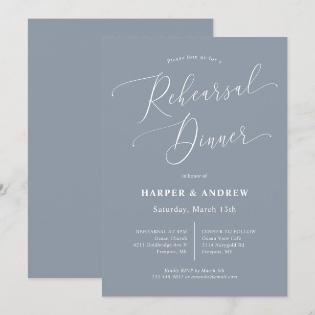 Dusty Blue Minimal Wedding Rehearsal Dinner Invitation (Front/Back)