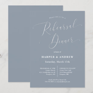 Dusty Blue Minimal Wedding Rehearsal Dinner Invitation