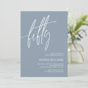 Dusty Blue Minimalist 50th Birthday Invitation