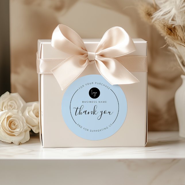 Dusty Blue Minimalist Aesthetic Thank You Circle Classic Round Sticker (Dusty Blue Minimalist Aesthetic Thank You Circle Classic Round Sticker)