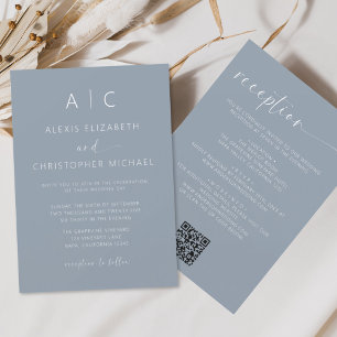Dusty Blue Minimalist All In One Wedding QR Code Invitation
