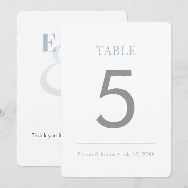 Dusty Blue Minimalist Ampersand | Table Number (Front/Back)