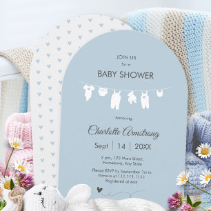 Dusty Blue Minimalist Arched Baby Boy Shower Invitation
