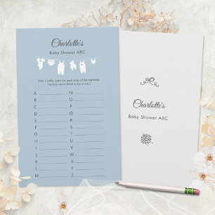 Dusty Blue Minimalist Baby Boy Shower ABC Game