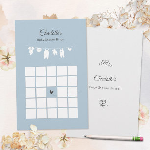 Dusty Blue Minimalist Baby Boy Shower Bingo Game