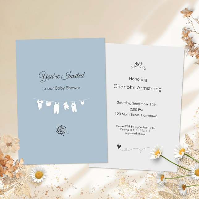 Dusty Blue Minimalist Baby Boy Shower Invitation (Dusty Blue Minimalist Baby Boy Shower Invitation ©Susanne Sachers - Sunny Mind 🌞)
