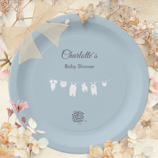 Dusty Blue Minimalist Baby Boy Shower Paper Plate (Dusty Blue Minimalist Baby Boy Shower Paper Plates ©Susanne Sachers - Sunny Mind 🌞)
