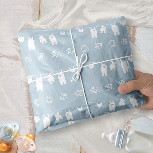 Dusty Blue Minimalist Baby Boy Shower Tissue Paper (Minimalist Dusty Blue Clothesline Baby Boy Shower Tissue Paper ©Susanne Sachers - Sunny Mind 🌞)