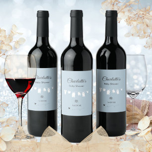 Dusty Blue Minimalist Baby Boy Shower Wine Label