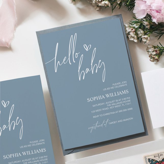 Dusty Blue Minimalist Baby Shower Invitation (Creator Uploaded)