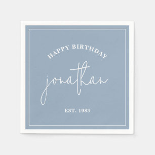 Dusty Blue Minimalist Birthday Custom Name Napkins