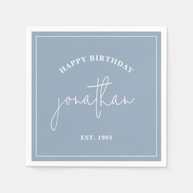 Dusty Blue Minimalist Birthday Custom Name Napkins (Front)