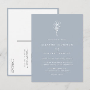Dusty Blue Minimalist Bouquet QR Code Wedding Invitation Postcard