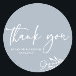 Dusty Blue Minimalist Bouquet Wedding Thank You Classic Round Sticker<br><div class="desc">Send thanks with these customisable thank you stickers. It features a minimalist floral bouquet, handwritten script and simple typography. Personalise these thank you tags by adding names and messages. These floral thank you stickers are perfect for weddings, baby showers, bridal showers, birthdays, and so much more. Tailor your floral stickers...</div>