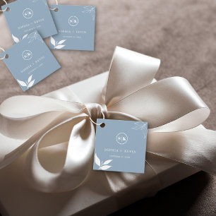 Dusty Blue Minimalist Branch Leaves Initials Logo Favour Tags